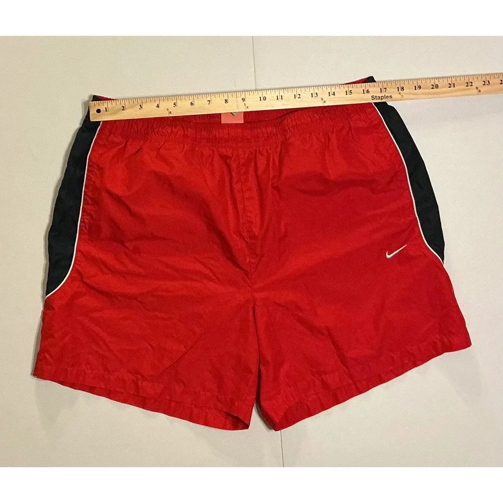 VTG Y2K Nike Athletic Dept Mens XL Red Black Running Shorts Nylon‎ Swoosh